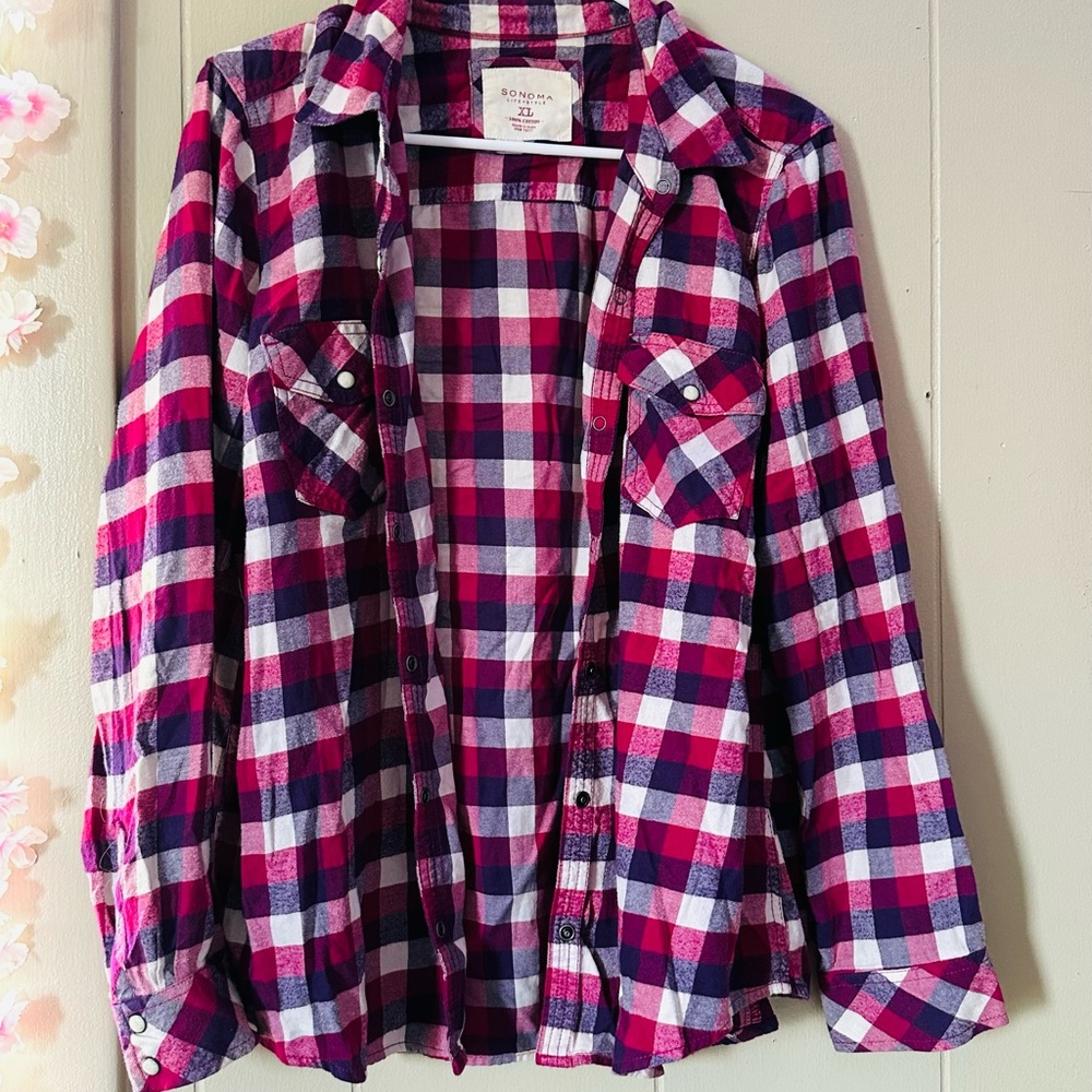 Sonoma Purple and White Checkered Shirt